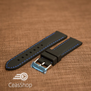 Curea silicon neagră cusături albastre 20mm - 42302