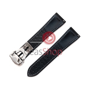 Curea cauciuc FKM Premium neagră cusătură albă, pentru OMEGA, telescop QR 22mm - Img 2