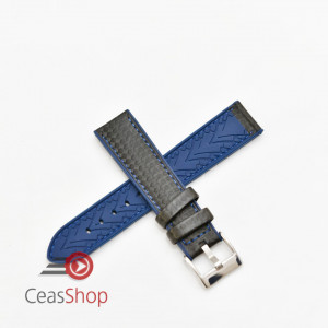 Curea hibrid silicon si piele fibra carbon neagra cu albastru 20mm - 4005220 - Img 2