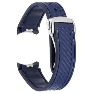Curea silicon navy cusaturi albe, capat curbat 20mm pentru Omega Seamaster