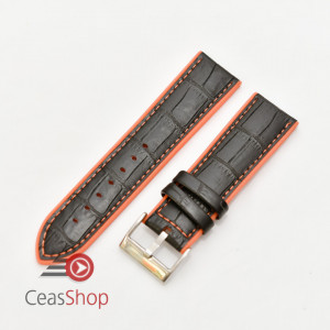 Curea hibrid silicon si piele model crocodil neagra cu portocaliu 24mm - 4205624