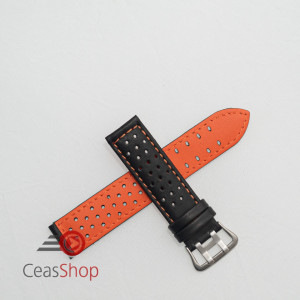 Curea perforata neagra cu cusătură portocalie 18mm - 3805618