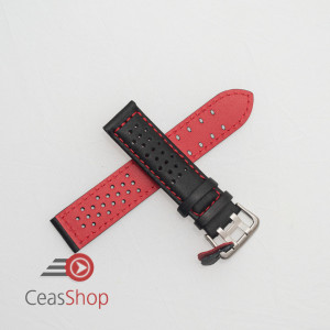 Curea perforata neagra cu cusătură roșie 24mm - 3805324