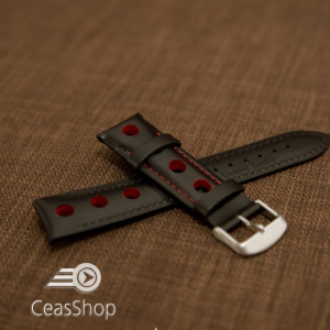 Curea piele GRAND PRIX captusită pe jumătate neagra cusaturi roșii 24mm - 42202 - Img 2