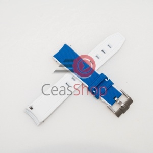 Curea silicon albastră cu margine albă capăt curbat 20mm pentru Omega Swatch - Img 2