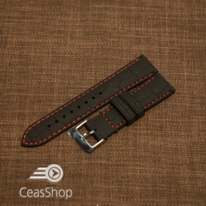 Curea silicon model crocodil neagră cusătură roșie 24mm - 45902