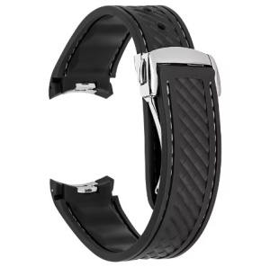 Curea silicon neagra, cusaturi albe, capat curbat 20mm pentru Omega Seamaster