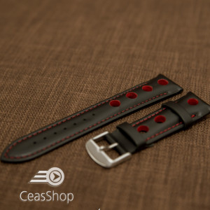 Curea piele GRAND PRIX captusită pe jumătate neagra cusaturi roșii 20mm - 42200