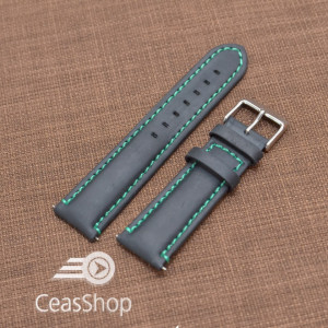 Curea piele neagra Mustang  mata,captusita, cusatura verde 20mm - 40472