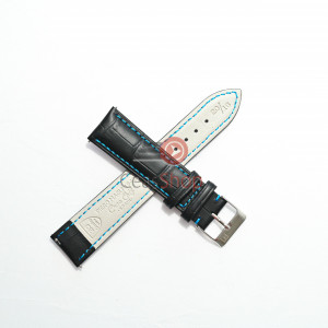 Curea Piero Magli neagră, cusătură albastră, model aligator QR 22mm - 085931501