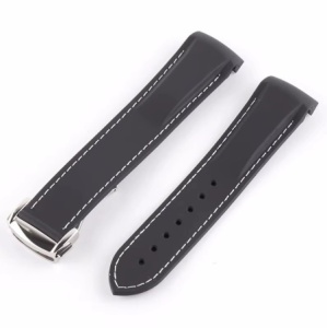 Curea silicon neagra cusătura albă capăt curbat 22mm pentru Omega Seamaster