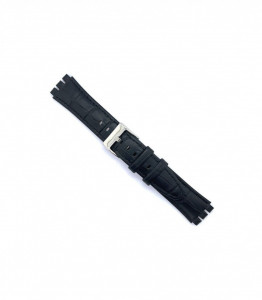 Curea piele model crocodil tip Swatch 19mm albastru inchis - 32805 - Img 2