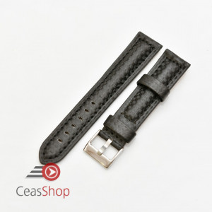 Curea piele tip fibra carbon neagră, cusătură neagră, căptușită 18mm - 3741811