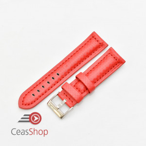 Curea piele tip fibra carbon roșie, căptușită 24mm - 374246