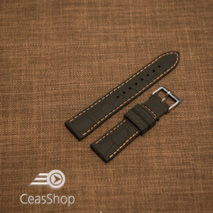 Curea silicon model crocodil neagră cusătură portocalie 22mm - 45897