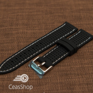 Curea silicon neagra cusaturi albe 24mm - 47787