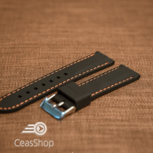 Curea silicon neagră cusături portocalii 26mm - 42299