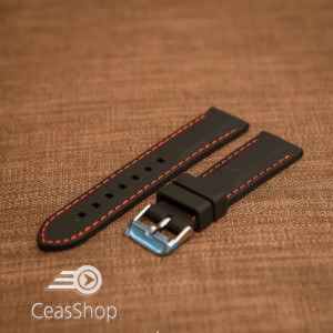 Curea silicon neagră cusături rosii 26mm - 42287