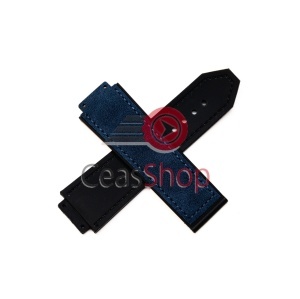 Curea tip Hublot silicon si piele albastră - Img 2