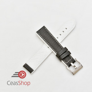 Curea hibrid silicon si piele fibra carbon neagra cu alb 20mm - 4005820 - Img 2