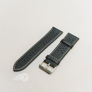 Curea model olimpic perforata neagra cu alb 18mm - 51501