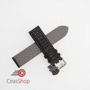 Curea perforata neagra cu cusătură gri 18mm - 3805418 - Img 2