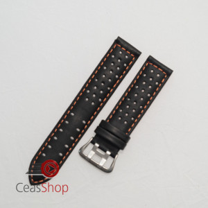 Curea perforata neagra cu cusătură portocalie 20mm - 3805620 - Img 2
