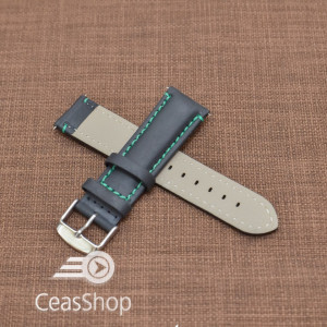 Curea piele neagra Mustang  mata,captusita, cusatura verde 20mm - 40472 - Img 3