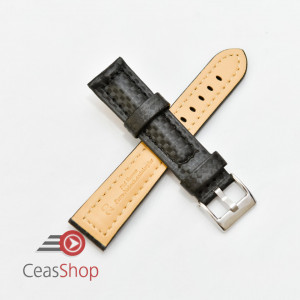 Curea piele tip fibra carbon neagră, cusătură neagră, căptușită 18mm - 3741811 - Img 2