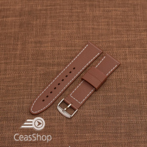 Curea silicon maro cusaturi albe 18mm - 35702