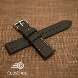 Curea silicon model crocodil neagră cusătură portocalie 22mm - 45897 - Img 2