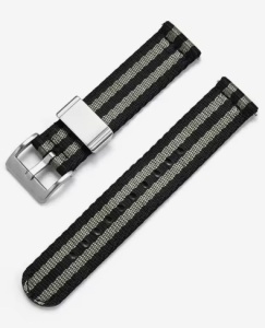 Curea din tesatura de nylon neagra cu dungi gri, brida metalică 22mm