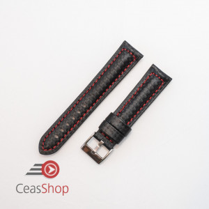 Curea piele tip fibra carbon neagră, cusătură roșie, căptușită 18mm - 3741816