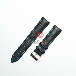 Curea Piero Magli neagră, cusătură albastră, model aligator QR 24mm - 085931501 - Img 2