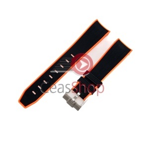 Curea silicon neagră cu margine portocalie capăt curbat 20mm pentru Omega Swatch