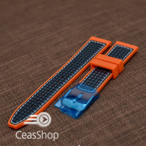 Curea silicon sport fibra carbon portocalie cu cusaturi albe 20mm - 38121