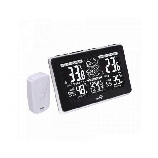 Termometru si higrometru, cu emitator extern Home HCW 25, LCD, negru, ceas