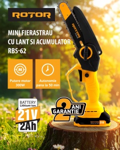 Mini drujbă 6" RBS-62 ROTOR, 1 acumulator 21V/2Ah, 1 x incarcator - Img 11