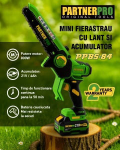 Mini Fierăstrău cu Lanț și Acumulator PPBS-84 PARTNERPRO, Brushless, 21V / 4Ah, Indicator sarcină - Img 13
