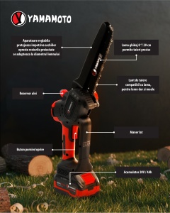 Mini drujba 8" pe acumulator cu 1 acumulator 20v/4Ah si incarcator YAMAMOTO YBS-84 5400 rot/min, Brushless - Img 9