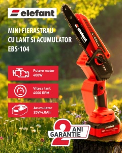 Mini fierăstrău cu lanț și acumulator ELEFANT EBS-104, 20V / 4Ah, Brushless - Img 10