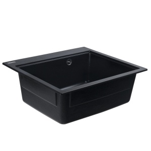 Chiuvetă din compozit de granit pentru bucătărie ELEFANT PREMIUM 5852 VESTA Negru metalic 580 x 518 mm - Img 6