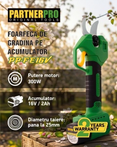 Foarfecă electrică cu acumulator PARTNERPRO PP-FE16V, 16V / 2Ah, 300 W, 200 N - Img 13