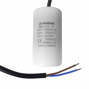 Condensator cu fire CBB60 20µF 40x70mm 450V, Elefant - Img 2