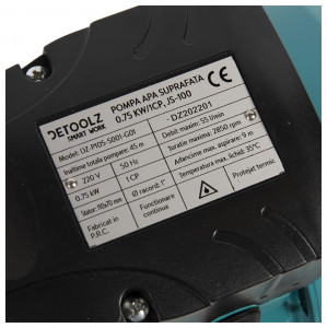 Pompa apa suprafata 0,75kW/1HP JS 100SS DETOOLZ DZ-P105-S001-G01 - Img 7