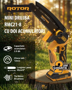 Fierastrau cu lant si acumulator ROTOR RMC21-8, 21V / 2Ah, Brushless , Ungere lanț , - Img 10