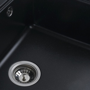 Chiuvetă din compozit de granit pentru bucătărie ELEFANT PREMIUM 5852 VESTA Negru metalic 580 x 518 mm - Img 5