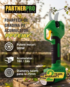 Foarfecă electrică cu acumulator PARTNERPRO PP-FE16V, 16V / 2Ah, 300 W, 200 N - Img 6