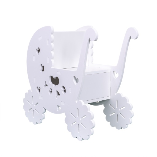 Cutie de dar pentru botez Zilan, forma de carucior, lemn, alb, 40x20 cm, CD3893