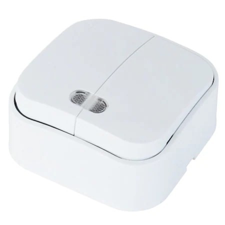 Intrerupator dublu cu led Horoz, 10A, 240V, alb, 6.3x6.3x3.3 cm, EXT112-002-0002